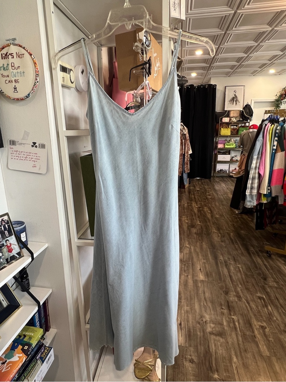 MOTHER Pale Blue Slip chambray denim Dress with V-Neck